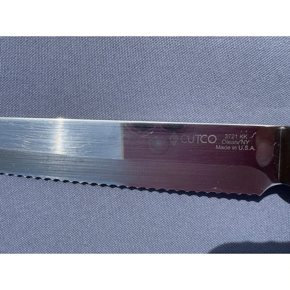 CUTCO 3721 KK Santoku Style Trimmer Serrated Knife Classic Brown Handle - Picture 3 of 5